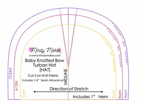 DIY Baby Hat with Bow - for Beginners (Free Pattern) - MindyMakes Baby Turban Measurements, Free Baby Turban Hat Sewing Pattern, Baby Beanie Hat Sewing Pattern Free, Newborn Turban Diy Free Pattern, Baby Turban Hat Pattern Free, Diy Turban Headwrap Free Pattern, Diy Baby Turban, Baby Turban Pattern, Baby Turban Diy