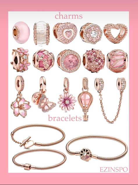 Pandora Rose Gold Bracelet, Jewelry Website Design, Pandora Bracelet Charms Ideas, Pandora Bracelet Designs, Pandora Rose Gold, Hello Kitty Jewelry, Pandora Jewelry Charms, Pandora Gold, Jewelry Website