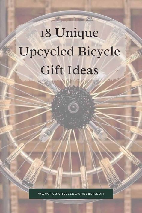 18 Fun & Unique Gifts Made From Upcycled Bicycle Parts – Two Wheeled Wanderer Bike Wheel Upcycle, Bicycle Wheels Repurposed, Old Bike Wheel Ideas, Repurpose Bike Parts, Upcycle Bike Parts, Bicycle Gear Art, Recycled Bike Parts Diy Ideas, Bike Chain Art Ideas, Old Bycicle Ideas