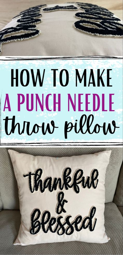 Hooked Pillow Diy, Quilt As You Go Pillow Covers, Punch Needle Embroidery Pillow, Punch Needle On Wool Fabric, How To Tuft A Pillow, Punch Stitch Ideas, Russian Punch Needle Embroidery, Diy Pillow Embroidery, How To Make Punch Needle Patterns