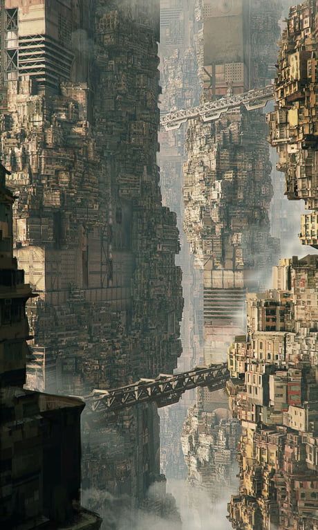 Imagine an extremely overpopulated world - 9GAG City In The Sky, Concept Art Landscape, Sci Fi Landscape, Sci Fi City, Sci Fi Environment, Cyberpunk City, Arte Cyberpunk, Fantasy City, Fantasy Places