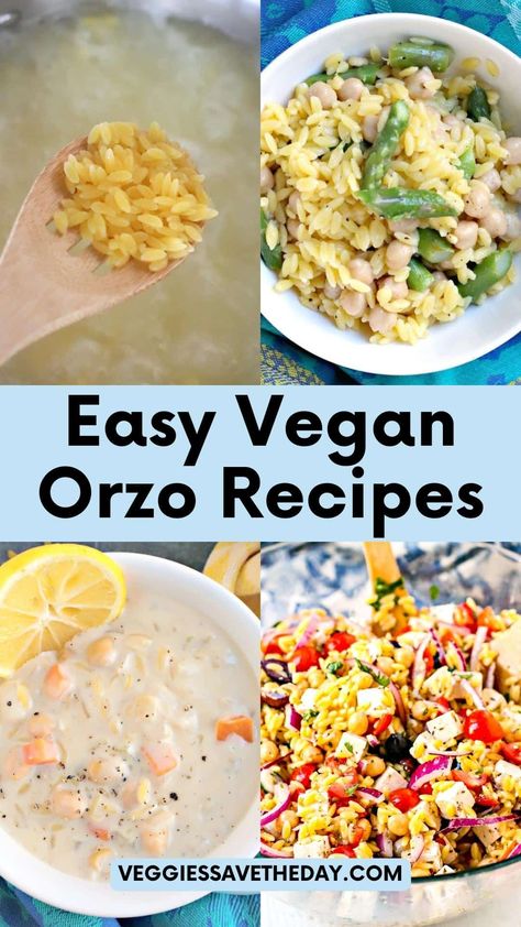 Wondering what to do with that rice-shaped pasta? You'll love this collection of vegan orzo recipes featuring soups, salads, and main dishes. Vegan Orzo Recipes, Orzo Recipes Healthy, Vegan Orzo, Orzo Pasta Recipes, Orzo Dishes, Shaped Pasta, Orzo Recipes, Vegan Pasta Recipes, Can We Talk