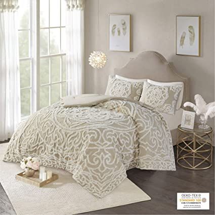 Amazon.com: Madison Park Laetitia Comforter Bohemian Tufted 100% Cotton Chenille, Medallion Shabby Chic All Season Down Alternative Bed Set with Matching Shams, Full/Queen(90"x90"), Floral Taupe: Bedding & Bath Taupe Comforter, Cotton Comforter Set, King Comforter Sets, Cotton Comforters, Queen Comforter Sets, The Madison, Madison Park, Bedding Stores