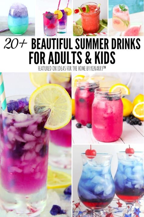 When you need an easy refreshing drink, try one of these sweet summer drinks and nonalcoholic mocktail recipes. They are pretty enough for parties too! #kenarry #ideasforthehome Summer Drink Recipes Nonalcoholic, Drinks Nonalcoholic Easy, Summer Drinks Kids, Recipes For A Party, Summer Drinks Nonalcoholic, Mocktail Drinks, Kid Friendly Drinks, Summer Drinks Alcohol, Alcohol Free Drinks