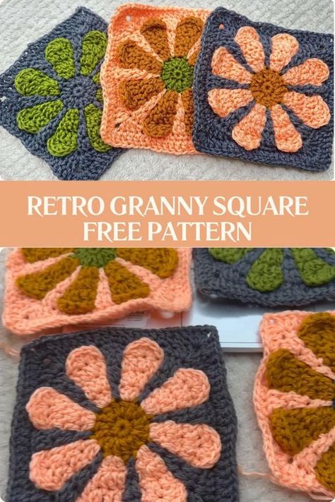 Add a pop of retro flair to your crochet projects with this 3D daisy granny square pattern! Perfect for blankets, pillows, and more. Click to learn how to make it! #crochetpattern #retro #grannysquare #diy Retro Daisy Granny Square, Daisy Granny Square Pattern, Granny Square Free Pattern, Crochet Retro, Daisy Granny Square, 3d Crochet, Granny Square Crochet Patterns Free, Granny Square Pattern, Retro Daisy