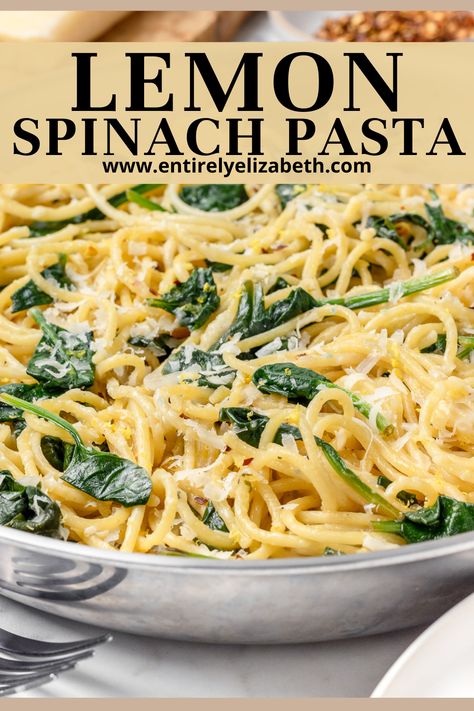 This quick 20-minute Lemon Spinach Pasta uses just 9 ingredients for a light and lemony meal without cream. Bright lemon, spinach, garlic, and red pepper flakes make it fresh and flavorful. Lemon Ricotta Spinach Pasta, Lemon Garlic Spinach Pasta, Lemon Veggie Pasta, Lemon Garlic Linguine, Lemon Pepper Linguine Recipe, Easy Flavorful Pasta Recipes, Lemon And Spinach Pasta, Healthy Lemon Pasta Sauce, Baked Lemon Pasta