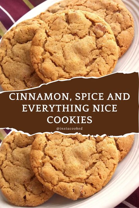 Soft and Chewy Cinnamon Spice Cookies Recipe Cinnamon Spice Cookies Recipe, Chewy Cinnamon Cookies, Cinnamon Spice Cookies, Oatmeal Spice Cookies, Cinnamon Nutmeg Cookies, Spice Cookies Recipe Holidays, All Spice Cookies, Spiced Cookies Recipe, Spiced Cookies