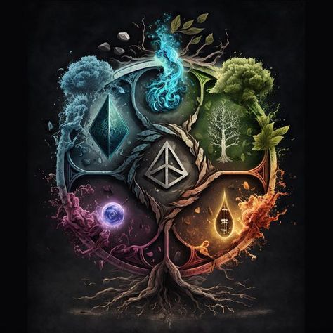 Magick Art, Wiccan Art, The Four Elements, Elemental Powers, Pagan Art, Four Elements, 4 Elements, 5 Elements, Ying Yang