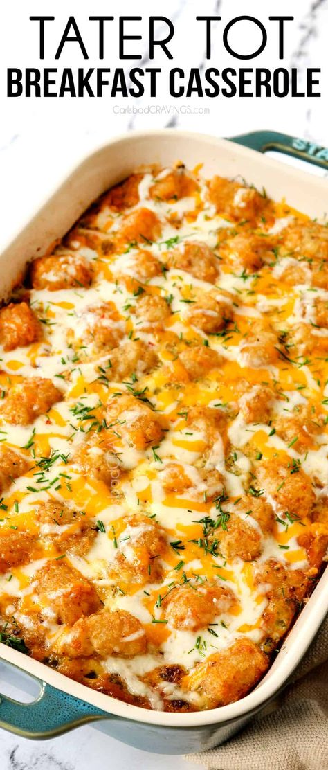 Breakfast Casserole with Tater Tots - Carlsbad Cravings 9x13 Slow Cooker Recipes, Breakfast Ideas To Feed A Crowd, Best Breakfast Ever, Moms Brunch Ideas, Breakfast Ideas For A Crowd Make Ahead, Tatertots Recipes, Cold Breakfast Ideas For A Crowd, Brunch For A Crowd Make Ahead, Easy Brunch Ideas For A Crowd