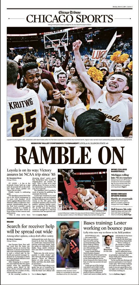 Sports Magazine Layout, Sports Page, Sports Design Ideas, Sports Magazine, Newspaper Design, Chicago Sports, Company Profile, College Basketball, Vintage Sports