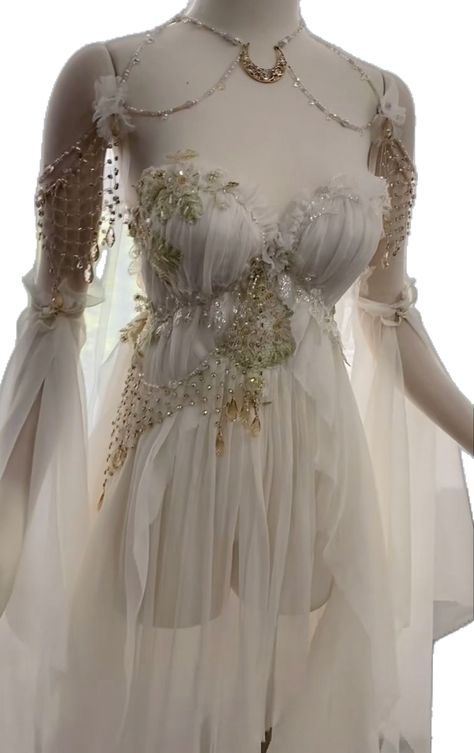 Greek Mythology Dress Gowns, Ghost Dress Aesthetic, Mythological Outfits, Ethereal Dress Goddesses Wedding, Goddess Core Fashion, Ghost Outfit Aesthetic, Ethreal Dress, Aphrodite Outfit Aesthetic, Greek Aesthetic Fashion