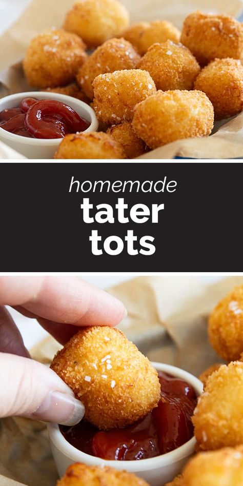 Tater tots aren’t just for eating out! Use leftover mashed potatoes to make these Homemade Tater Tots that just may be better than the fast food version. Home Made Tater Tots, Tator Tot Recipe, Tater Tot Appetizers, Homemade Tater Tots, Cheesy Tater Tots, Creamy Pasta Bake, Tater Tot Recipes, Potato Tots, Vegan Mashed Potatoes