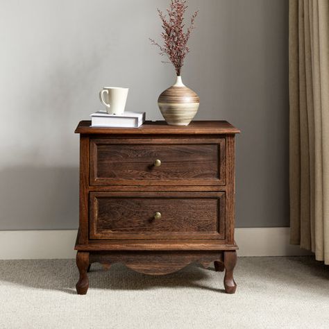 Laurel Foundry Modern Farmhouse Lundgren 24'' Tall 2 - Drawer Nightstand | Wayfair Aesthetic Decor Ideas To Try, Primary Bedroom Nightstands, Vintage Wood Nightstand, Natural Wood Nightstand Bedroom, French Country Nightstands, Antique Farmhouse Bedroom, French Countryside Bedroom, Wooden Nightstands, Antique Bedside Table