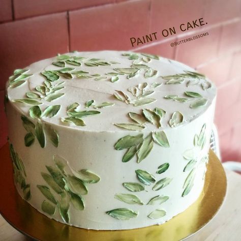 " Leaves " Paint on cake with buttercream. #buttecreamflowers #butterblossoms #leaves #paintwithknife #paintoncake #buttercreampainting Cake With Buttercream, Cake Decorating Designs, Childrens Birthday Cakes, Painted Cakes, Savoury Cake, Fancy Cakes, Cake Decorating Tips, Smash Cake, Buttercream Cake