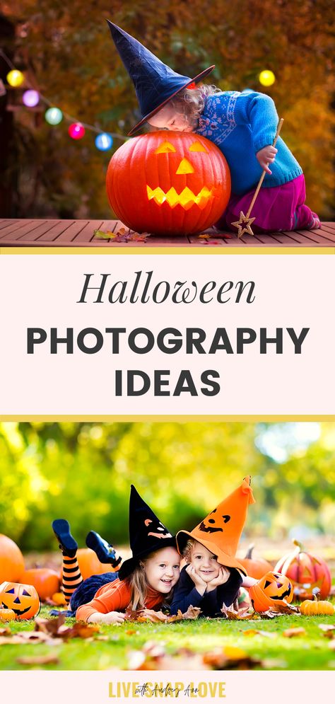 Take amazing halloween photos this year with these halloween photography tips and ideas! Halloween Photo Shoots Ideas, Easy Halloween Photoshoot, Halloween Professional Photos, Toddler Halloween Pictures, Diy Halloween Photoshoot, Toddler Halloween Pictures Photo Ideas, Halloween Pictures Photography, Halloween Kid Picture Ideas, Halloween Diy Toddler