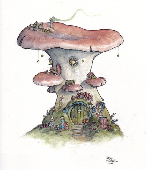 Mushroom Home, 동화 삽화, Little Mushroom, Mushroom House, Hur Man Målar, Cat Air, Watercolor Art Lessons, Arte Sketchbook, Arte Inspo