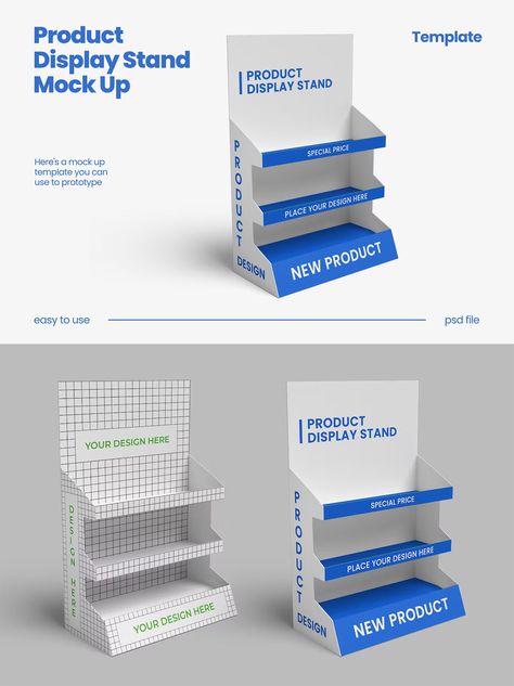 Product Display Stand MockUp Floor Display Stand, Booth Stand Ideas, Supplement Display, Display Design Exhibition Products, Display Stand Design Ideas, Pop Up Booth Design, Supplement Photoshoot, Product Display Retail, Posm Display Design