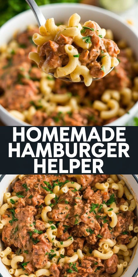 One-Pot Homemade Hamburger Helper!  This simple and delicious one-pot Homemade Hamburger Helper is loaded with cheesy goodness and tender ground beef. A quick dinner idea that everyone will love! Healthy Hamburger Helper Recipes, Hamburger Helper Homemade Easy, Hamburger Helper Homemade, Hamburger Dinner, Hamburger Dinner Ideas, Healthy Hamburger, Hamburger Helper Recipes, Bean Pasta, Homemade Hamburger