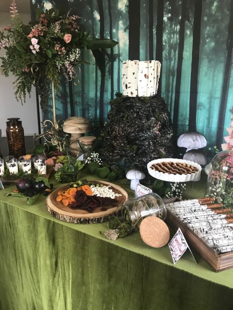 Whimsical Forest Party Decor, Indoor Enchanted Forest Party, Enchanted Forest Picture Backdrop, Dark Forest Birthday Party, Magic Forest Party Ideas, Magical Forest Party Decor, Enchanted Winter Forest Birthday Party, Fantasy Forest Party Decorations, Fantasy Graduation Party