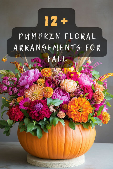 Combine the rustic charm of pumpkins with the delicate beauty of flowers! Ready to create eye-catching centerpieces? Click for unique pumpkin floral arrangement ideas. 🎃🌸 #PumpkinFloral #FallDecor #CenterpieceIdeas #AutumnArrangements #DIYDecor Pumpkins And Flowers Centerpieces, Thanksgiving Pumpkin Centerpiece, Turkey Flower Arrangement, Flower Arrangement In Pumpkin, White Pumpkin Floral Arrangements, Floral Arrangement In Pumpkin, Pumpkin With Flowers Centerpiece, Flower Arrangements In Pumpkins, Flowers In Pumpkins Floral Arrangements