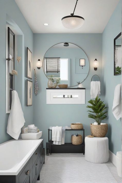 bathroom wall colors 2024 benjamin moore bathroom wall colors with white cabinets small bathroom decor ideas on a budget half baths wall colors bathroom wall colors behr white tile bathroom paint wall colors bathroom wall colors dark cabinets elegant bathroom wall colors bathroom wall colors for 2024 bathroom wall colors gray bathroom half wall tile paint colors tiny bathroom remodel ideas wall colors bathroom wall colors modern farmhouse navy bathroom vanity wall colors bathroom wall colors pai Light Blue Small Bathroom, Half Bathroom Ideas Coastal, Coloured Bathroom Ideas, Modern Coastal Bathroom Design, Small Bathroom Colour Ideas, Bathroom Tile Combinations Color Schemes Colour Palettes, Vintage Bathroom Paint Colors, Bathroom Wall Colours, Bathroom Colours 2024