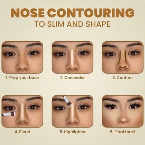 Nose contouring to slim and shape tutorial 😍 | Instagram Nose Line Makeup, Makeup For Slim Face, Nose Contouring Tutorial Step By Step, Face Contour For Round Face, Large Nose Contouring, Nose Contour For Big Nose Tip, Contour Large Nose, Nose Contour For Different Noses, How To Contour Crooked Nose