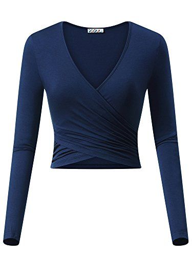 Slim Fit Crop Top, Wrap Crop Tops, Ballet Fashion, Wrap Shirt, Long Blouse, V Neck Tops, Deep V Neck, Long Sleeve Crop Top, Deep V