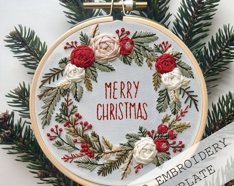 Wreath Joy Pattern - Etsy.de Christmas Embroidery Ideas, Christmas Hand Embroidery, Christmas Embroidery Patterns, Christmas Embroidery Designs, Embroidery Christmas, Hand Embroidery Videos, Embroidery Videos, Embroidery Works, Wallpaper Iphone Christmas