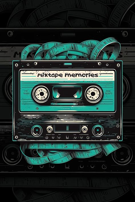 Take a trip down memory lane with this nostalgic design featuring a classic cassette tape adorned with the words "Mixtape Memories." Now available on TeePublic, this design is perfect for anyone who cherishes the music and memories of the 80s. Explore our wide range of merch options, including t-shirts, posters, notebooks, mugs, and more. Classic Posters Vintage, Mixtape Graphic Design, Cassette Tapes Aesthetic Vintage, Vintage Cassette Aesthetic, Mixtape Wallpaper, Music Poster Design Graphics, Music Artwork Design, Mixtape Aesthetic, Cassette Illustration