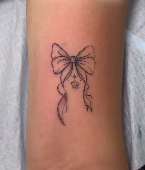 Tattoo Ideas Female In Spanish, 2-3 Inch Tattoos, White Bow Tattoo, Back Thigh Bow Tattoo, Cute Bow Tattoos Girly, Bow Tattoo Back Of Neck, Butterfly Bow Tattoo, Coquette Bow Tattoo, Tattoo Ideas Big Pieces