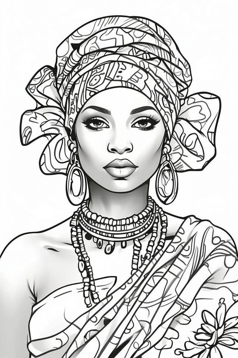 African Women in head wrap from shoulders up 0 African Lady Drawing, African Queen Tattoo, Women African Fashion, Women Coloring Pages, Beautiful Pencil Sketches, African Drawings, Africa Art Design, African Tattoo, Hairstyle Hairstyle