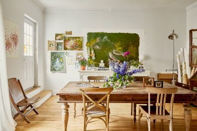 Art Studio Dining Room, Dining Room Art Studio, Romantic Eclectic, Downstairs Office, Katie Rodgers, Color House, Artist Home, Nyc Tours, English Decor