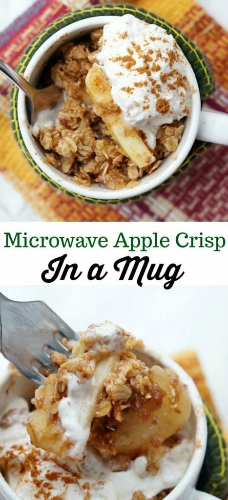 Easy Flourless Desserts, Apple Crumble In A Mug, Microwave Dinner Ideas, Quick Dessert Recipes For One, Easy One Person Desserts, In A Cup Recipes, Mug Food Recipes, Cobbler In A Mug, Apple Crisp In A Mug