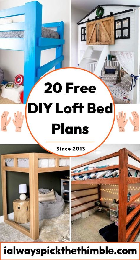 20 Free DIY Loft Bed Plans to Build Your Own Loft Bed Full Size Loft Bed Low, Simple Loft Bed Plans, Building Loft Bed, Loft Bed Steps Diy, Loft Bed With Play Area On Top, Lofted Twin Bed, Pallet Loft Bed Diy How To Build, Queen Loft Bed Plans Free, Diy Lift Bed