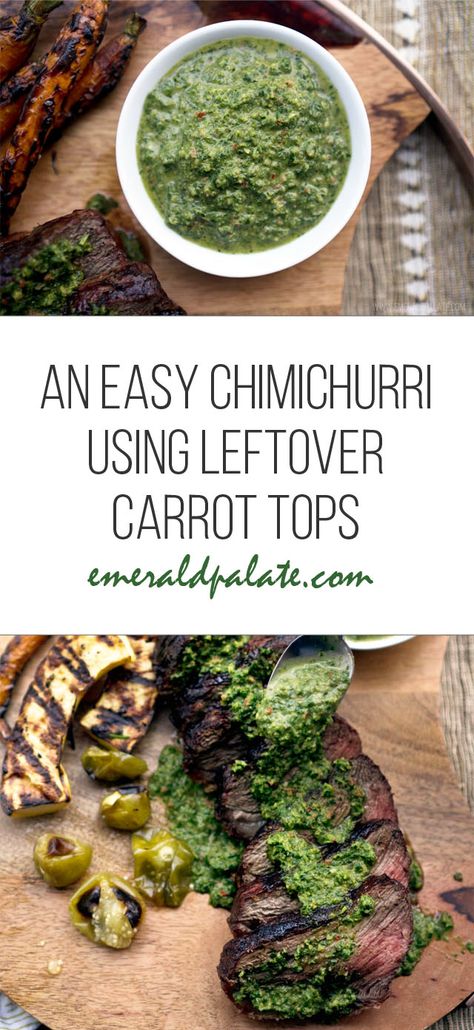 Carrot Greens Chimichurri, Recipes For Carrot Tops, Carrot Stems Recipe, Carrot Green Recipes, Recipes With Carrot Tops, How To Use Carrot Tops, Carrot Top Chimichurri, Carrot Tops Recipes, Carrot Greens Recipe