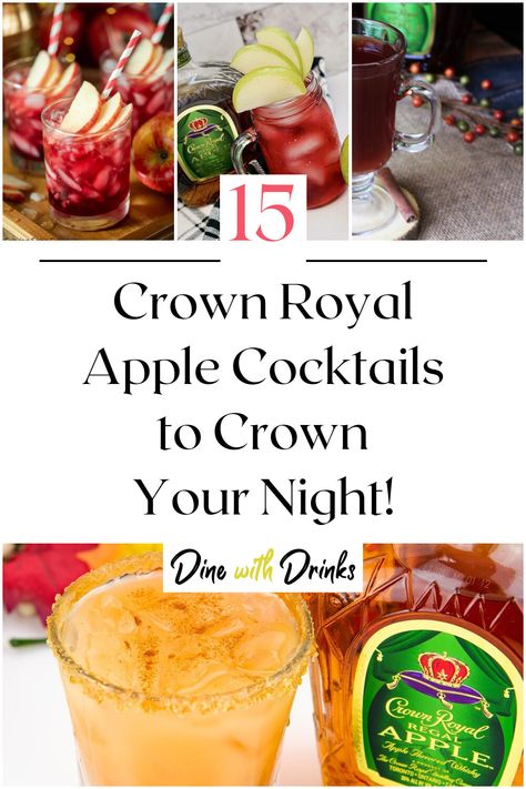 Collage of 4 crown royal apple cocktails. Crown Apple Margarita Recipe, Crown Apple Drinks Recipes Fall, Crown Royal Drinks Apple, Crown Apple Halloween Drinks, Mixed Drinks With Crown Apple, Crown Apple And Fireball Drinks, Crown Mixed Drinks Recipe, Crown Apple Fall Drinks, Crown Recipes Drinks