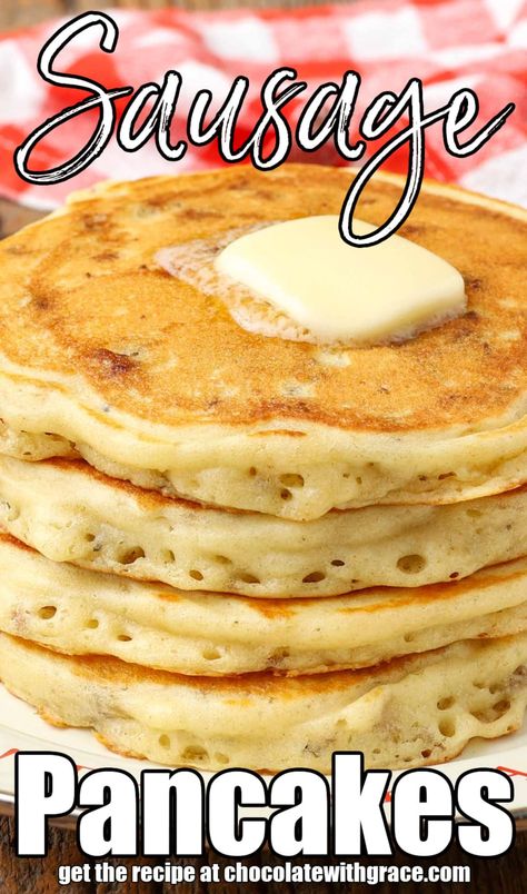 Sausage Pancakes Sausage Pancakes, Pancake Syrup Recipe, Sausage On A Stick, Pancakes On A Stick, Applesauce Pancakes, Breakfast Casserole French Toast, Decadent Dinner, Pancake Sausage, Fluffy Buttermilk Pancakes