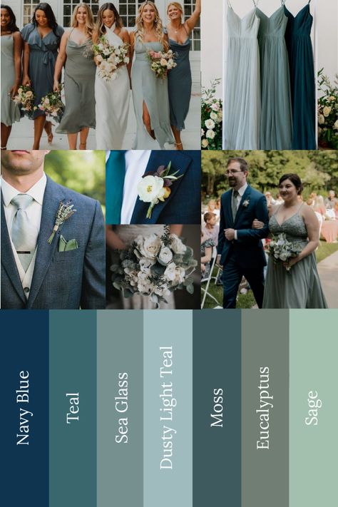 Sage Wedding Colors, Wedding Theme Color Schemes, Gold Quince, Wedding Color Pallet, Sage Wedding, Blue Themed Wedding, Sage Green Wedding, Wedding Colors Blue, Wedding Theme Colors