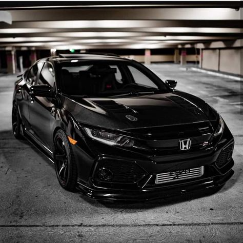 Black Honda Civic Type R, Modded Civic, 2020 Honda Civic Sport, Honda Civic Hatchback Sport, Car Accessories Exterior, Black Honda Civic, Civic G10, Honda Sports Car, Blacked Out Cars