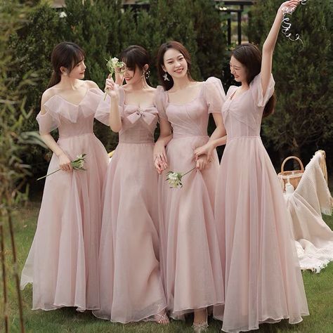 Wedding Bridesmaid Dresses With Sleeves, Bridesmaid Dresses With Train, Tulle Pink Bridesmaid Dress, Sakura Bridesmaid Dress, Princess Wedding Bridesmaids Dresses, Modest Wedding Bridesmaid Dresses, Fairy Bridesmaid Dresses Pink, Bridesmaid Elegant Dresses, Pink Bridesmaid Dresses Sleeves