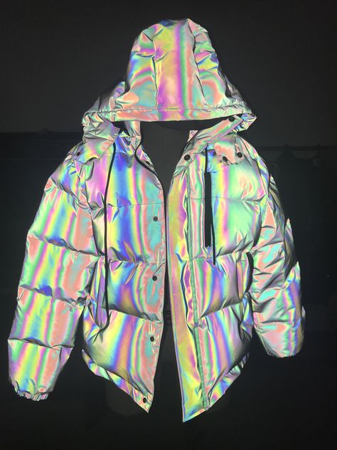 Cotton Filled Color Reflective Bubble Coat Winter Rainbow Puffer Jacket - Buy Rainbow Puffer Jacket,Color Reflective Bubble Coat,Winter Bubble Coat Product on Alibaba.com Iridescent Puffer Jacket, Holographic Puffer Jacket, Reflective Streetwear, Winter Bubble, Reflective Clothes, Bubble Jacket, Fancy Fits, Puffer Jacket Men, Bubble Coat