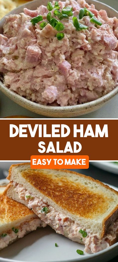 Try our easy and delicious Deviled Ham Salad recipe! Perfect for sandwiches or as a dip, it's made with diced ham, creamy mayo, tangy mustard, and a hint of heat. Great for using up leftover ham! Diced Ham Recipes, Deviled Ham Salad Recipe, Recipes With Diced Ham, Deviled Ham Salad, Ham Salad Recipe, Ham Sandwich Recipes, Deviled Ham, Ham Salad Recipes, Ham Salad