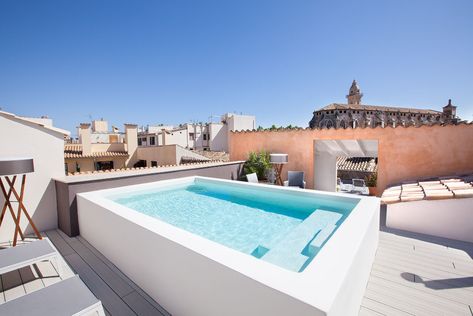 Toit terrasse et rooftop : des espaces végétalisés et aménagés en ville - Côté Maison Kleiner Pool Design, Moderne Pools, Terrasse Design, Balcony Pool, Terra Santa, Small Swimming Pools, Rooftop Terrace Design, Rooftop Design, Mini Pool