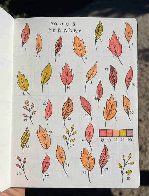 Autumn Mood Tracker, Fall Mood Tracker, Fall Bujo, Year Tracker, Autumn Notebook, Lettering Idea, September Bujo, Son Bahar, Autumn Journal