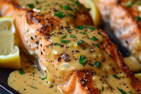 Dijon Salmon with Lemon Dijon Sauce Dijon Sauce For Salmon, Salmon And Sauce, Dijon Dill Salmon, Salmon Recipes With Dijon Mustard, Bourbon Sauce For Salmon, Lemon Dijon Salmon, Salmon Dijon Mustard Recipes, Salmon With Dijon Mustard Sauce, Dijon Salmon Recipes