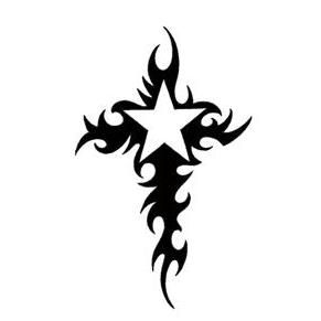 Tribal Cross and White Star Tattoo Design - TattooWoo.com Anime Star Tattoo, Cool Star Design, Y2k Cross Tattoo, Cool Star Tattoos, Y2k Cross Drawing, Y2k Cross Design, White Star Tattoo, Goth Cross Tattoo, Star Drawings