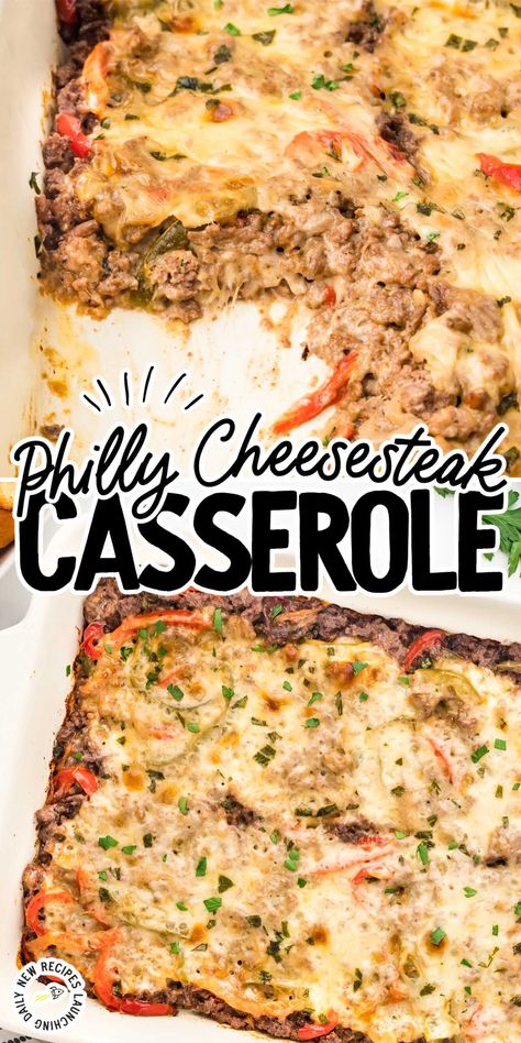 Philly cheesesteak casserole is the perfect dish for busy weeknights - combining traditional Philly flavors in an easy-to-make casserole that everyone will love. Philly Cheesesteak Casserole, Cheesesteak Casserole, Main Entree Recipes, Philly Cheese Steak Casserole, Cheese Steak, Philly Cheese, Beef Casserole Recipes, Philly Cheesesteak, Gooey Cheese