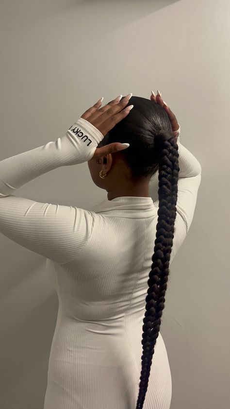 braided ponytail, slick ponytail, black hairstyle, black women, black girl style, protective style, white jumpsuit, instagram inspo, bw, lucky label, baddie styles Slicked Back Ponytail Black Women, Braided Ponytail Hairstyles White Women, Sleek Braided Ponytail Black Women, Slick Back Braided Ponytail Natural Hair, Slick Braided Ponytail For Black Women, Slick Back Black Women, Sleek High Ponytail Black Women, Slick Back Ponytail Black Women, Slick Back Ponytail Braid