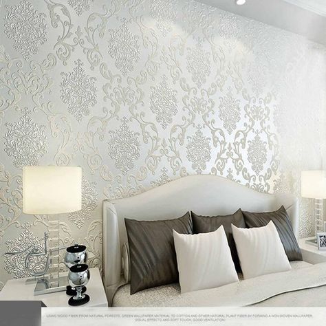 Best 10m Many Colors Luxury Embossed Textured Wallpaper Non Woven Decal Wall Paper Rolls For Living Room Bedroom Decoration 2nwwr Sj Under $17.16 | Dhgate.Com Elegant Wallpaper For Bedroom, Wallpaper Behind Bed, Damask Wallpaper Living Room, Damask Wallpaper Bedroom, Wallpaper Walls Bedroom, Bedroom Wall Designs, Bed Design Modern, Bedroom Wallpaper, Wall Decor Design