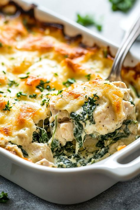 Fall Family Meals, Chicken Spinach Casserole, Chicken And Spinach Casserole, Spinach Casserole Recipes, Spinach Casserole, Chicken Spinach, Leftover Rotisserie Chicken, Chicken And Spinach, Rotisserie Chicken Recipes